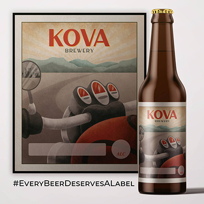 Craft beer cans with raspberries illustrated on label