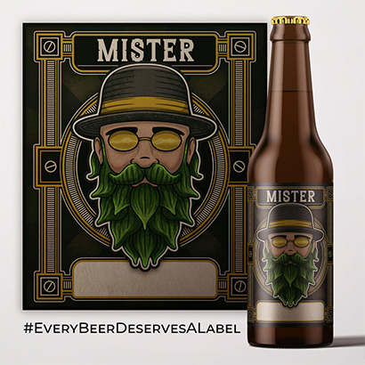 Steampunk portrait illustration on beer label