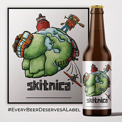 Traveler on hop planet beer label illustration