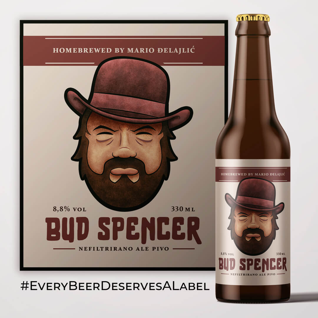Beer bottles with Bud Spencer illustration on label
