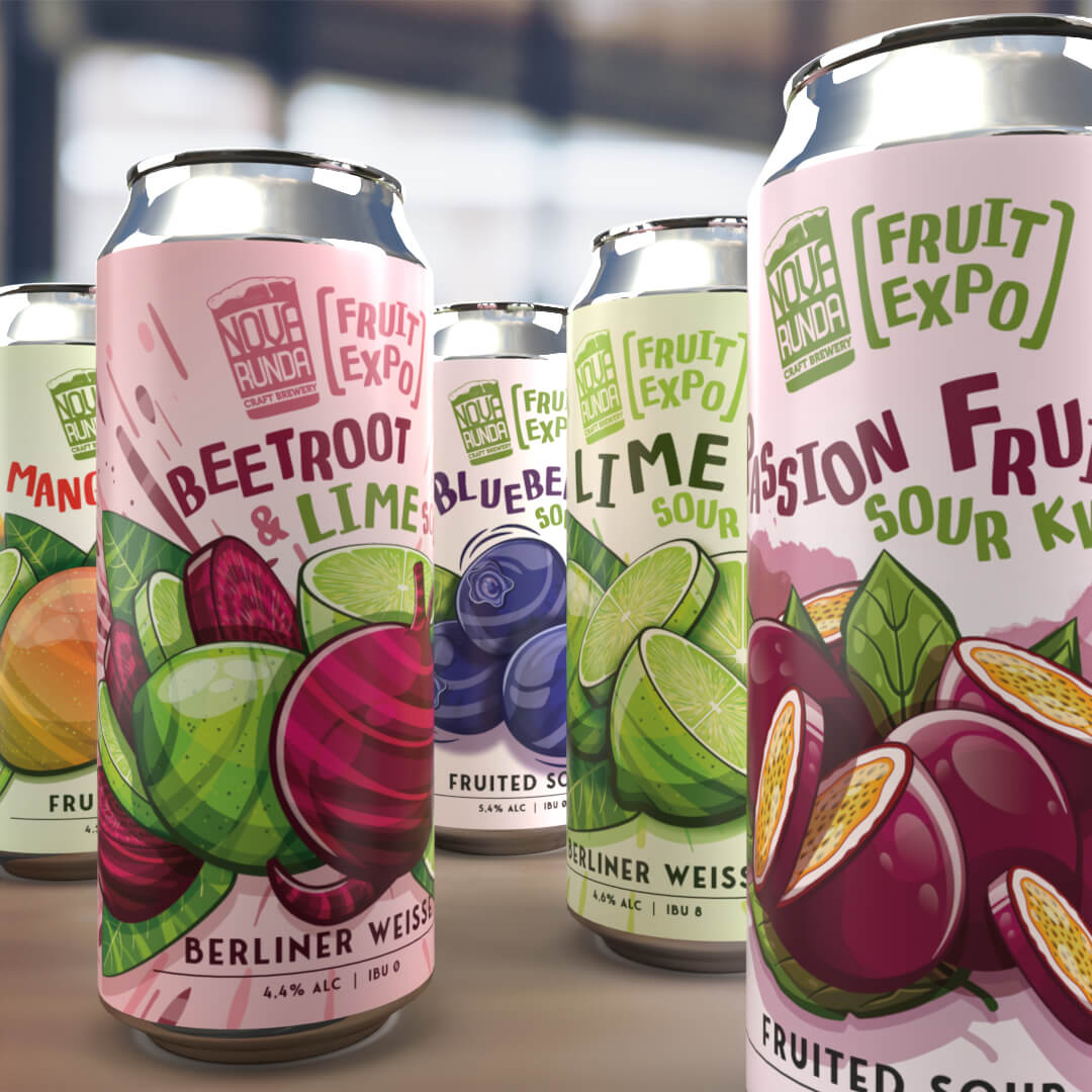 Fruits illustrated on craft beer can labels