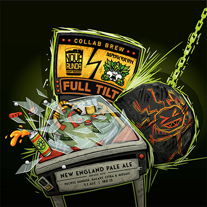 beer themed wrecked pinball illustration