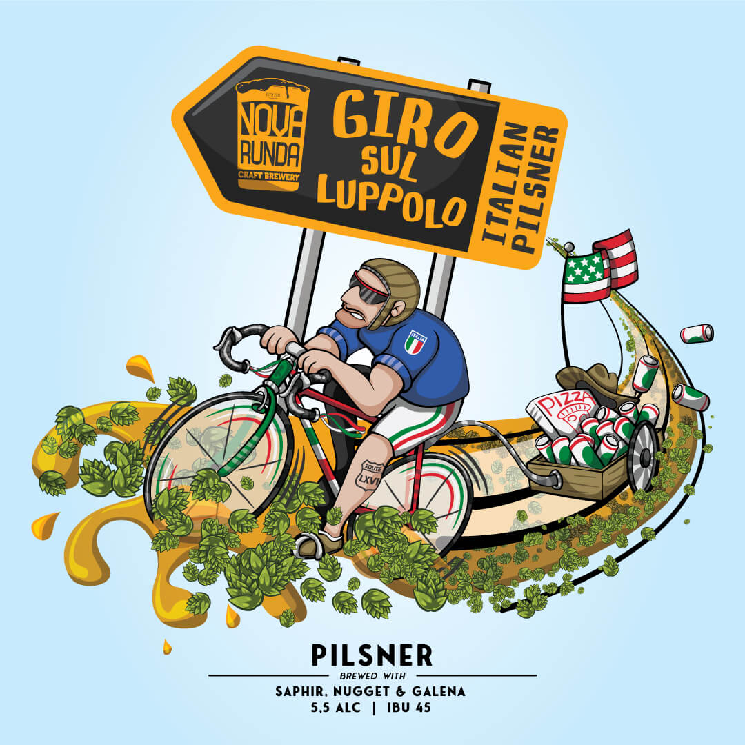 Craft beer illustration with Italian cyclist
