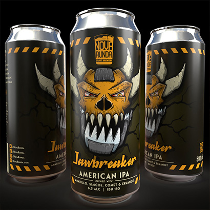 demon with iron jaw beer can illustration