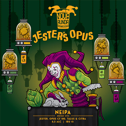 beer can illustration with mad jester and poor bunny experiment