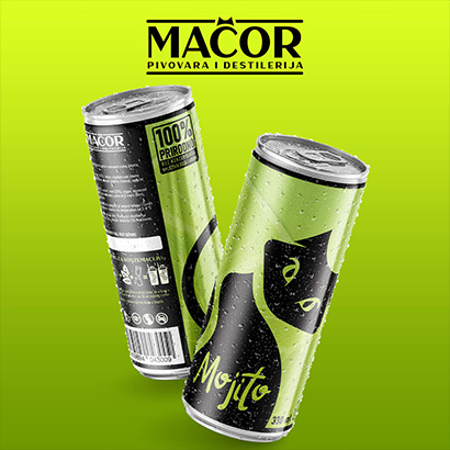 mojito cocktail in can with illustrated cat