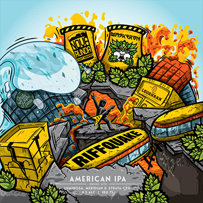 earthquake beer label illustration