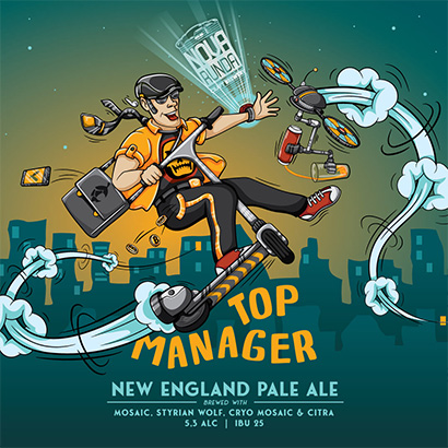 beer illustration top manager with electric scooter